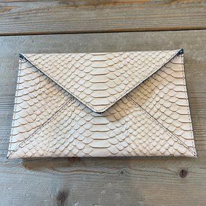 Loeffler Randell Neutral Leather Crocodile Embossed  Envelope Clutch NWOT